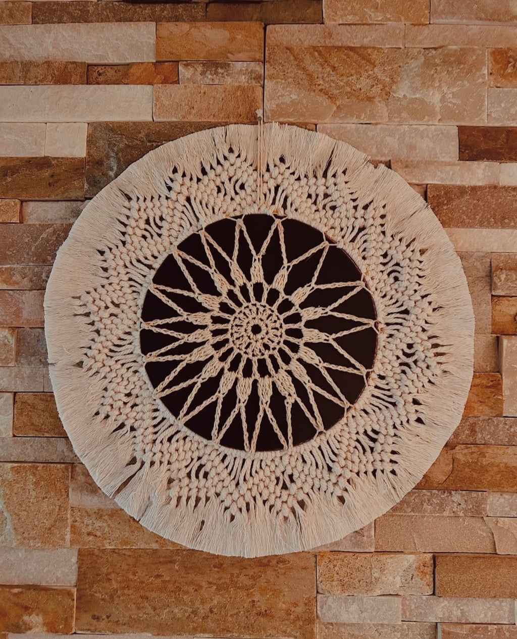 Miroir en macramé blanc