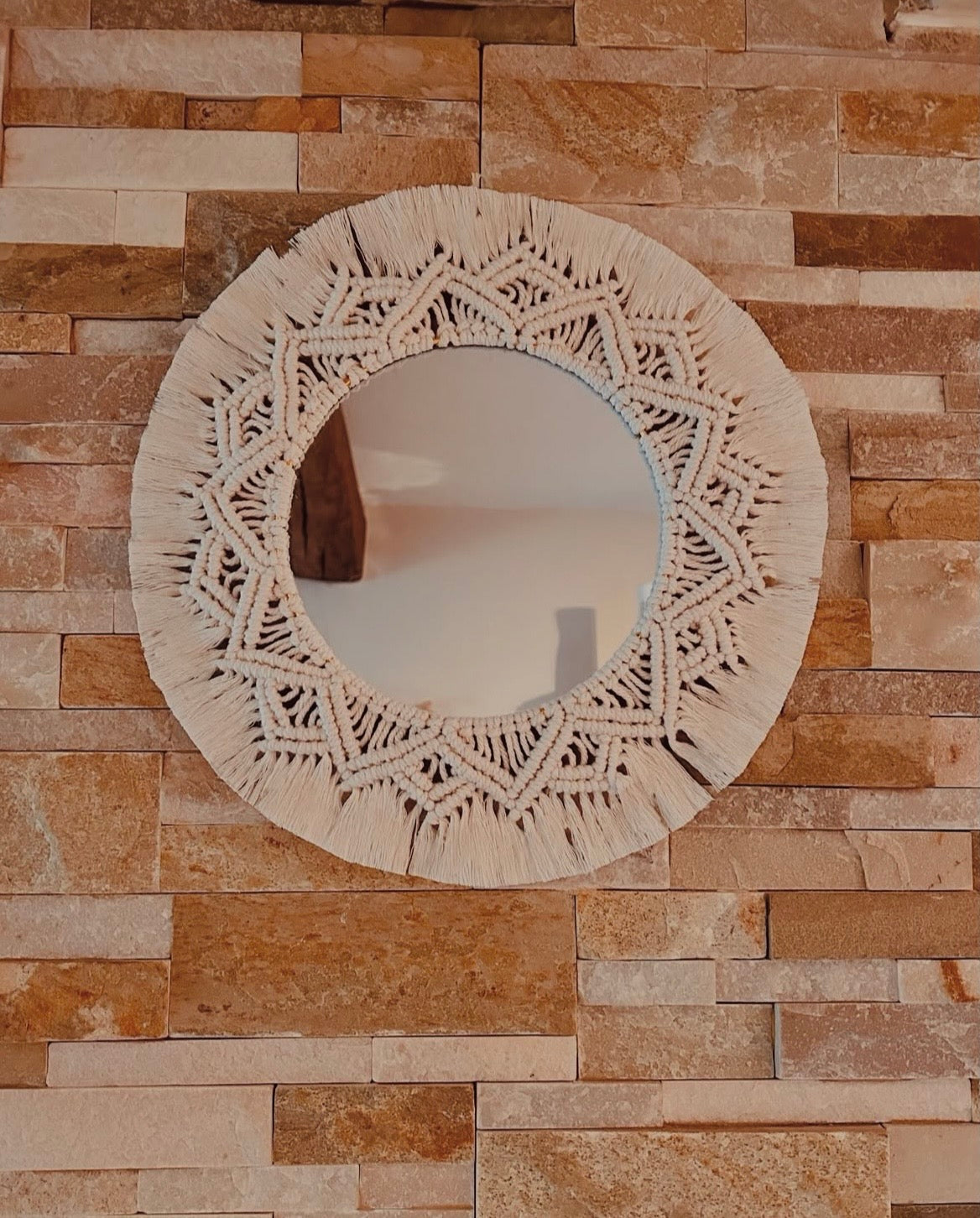 Miroir en macramé blanc