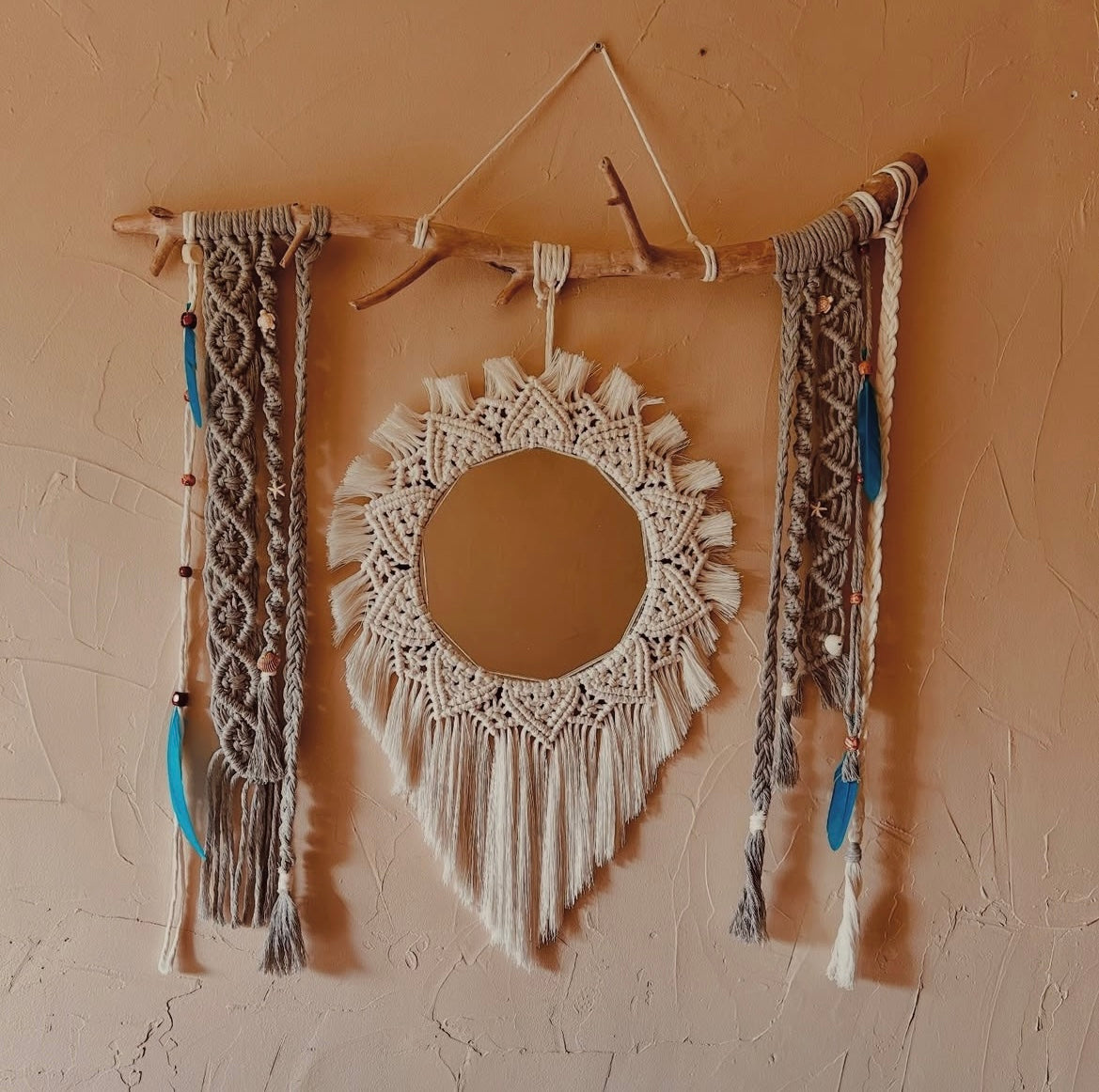Miroir plume en macramé 🪶